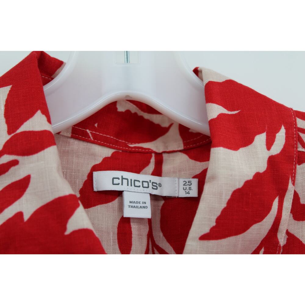 Chico's 2.5 No Iron Floral Linen Button Up Shirt Red - Picture 3 of 6